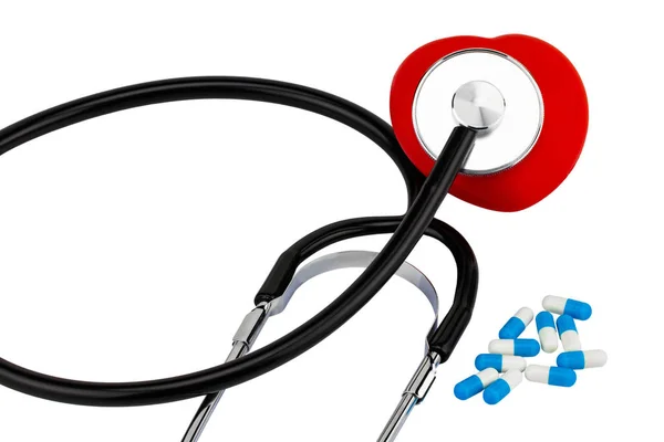 Medizin Stethoskoppillen Und Herz Auf Weißem Hintergrund — Stockfoto