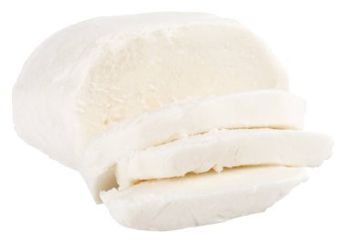 Beyaz arka plan üzerinde izole Mozarella peyniri. Kırpma yolu ile.