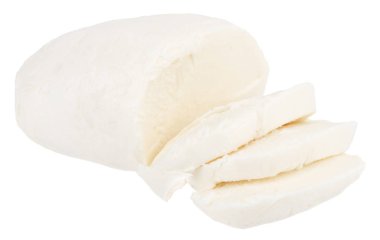 Beyaz arka plan üzerinde izole Mozarella peyniri. Kırpma yolu ile.