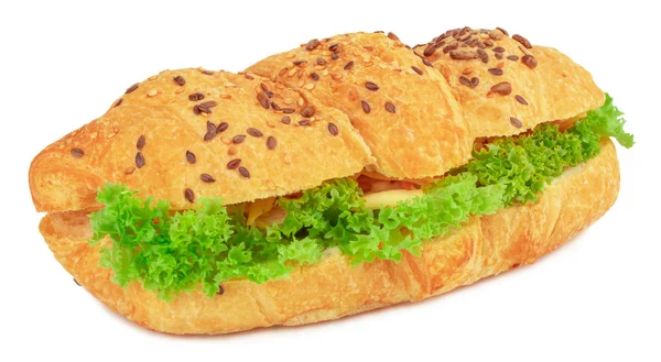 Croissant Smörgås Med Ost Isolerad Vit Bakgrund — Stockfoto