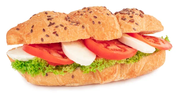 Croissant Smörgås Med Mozzarella Och Tomat Isolerad Vit Bakgrund — Stockfoto