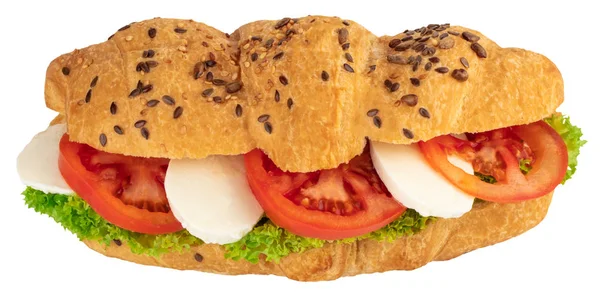 Croissant Sandwich Met Mozzarella Tomaat Geïsoleerd Witte Achtergrond — Stockfoto