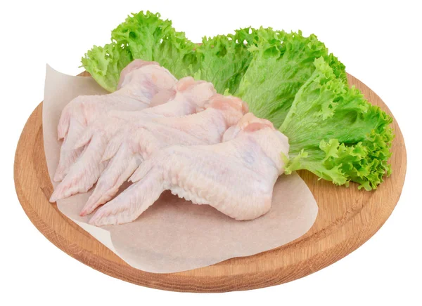 Raw Chicken Wings Wooden Cutting Board Isolated White Background — Stock Photo, Image