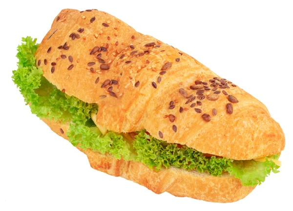 Croissant sandwich met kaas geïsoleerd op witte achtergrond — Stockfoto