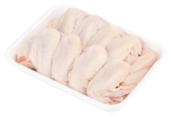 Nyers csirke szárny tálca elszigetelt fehér background — Stock Fotó
