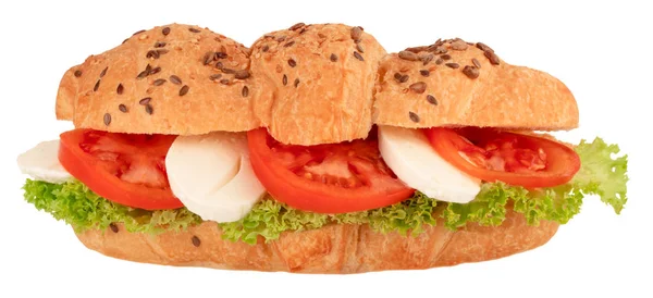 Croissant smörgås med mozzarella och tomat isolerad på vit — Stockfoto