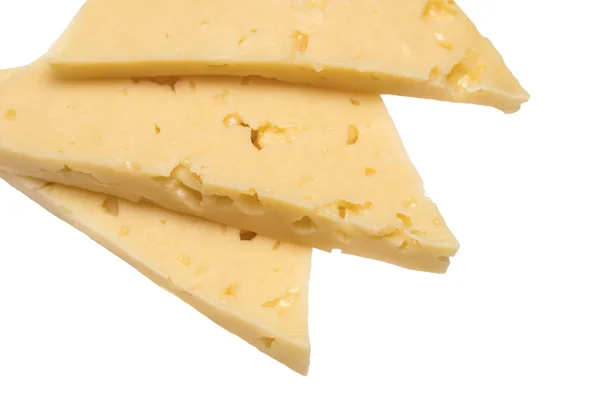 Rebanadas de queso aisladas sobre fondo blanco — Foto de Stock