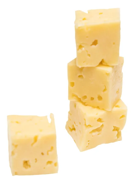 Cubo de queso aislado sobre fondo blanco — Foto de Stock