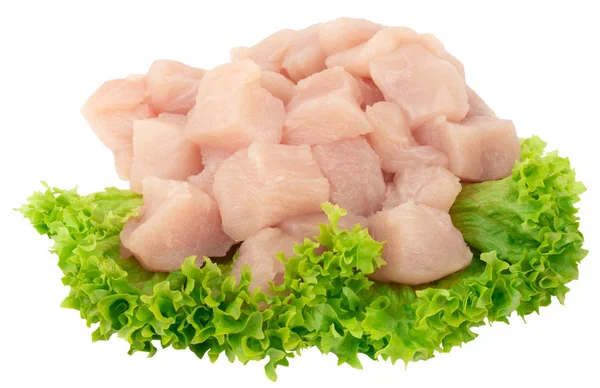 Raw chicken breast fillets with lettuce isolated on white backgr — Stock Photo, Image