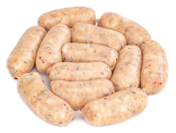 Group of raw sausage isolated on white background — Stock Photo, Image