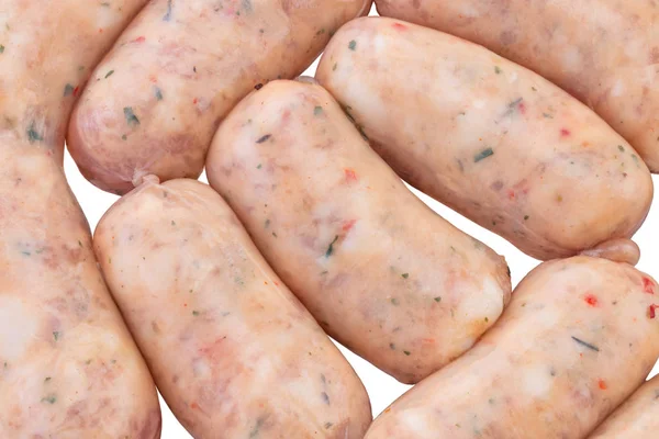 Group of raw sausage isolated on white background — Stock Photo, Image