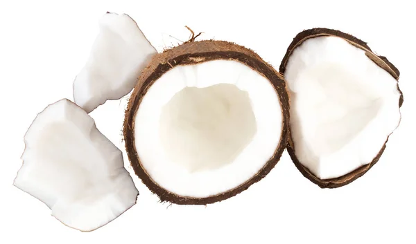 Pièces de noix de coco isolées sur fond blanc avec chemin de coupe — Photo