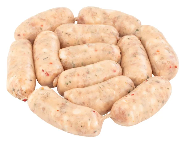 Raw pork sausages isolated on white background with clipping pat — Stock Photo, Image