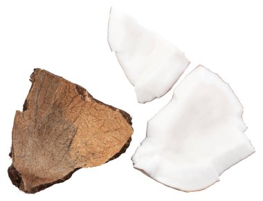 İzole kırpma yolu beyaz zemin üzerine Hindistan cevizi parçaları