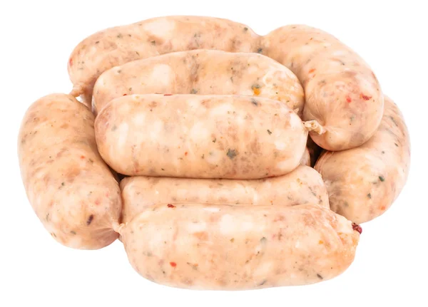 Raw pork sausages isolated on white background with clipping pat — Stock Photo, Image