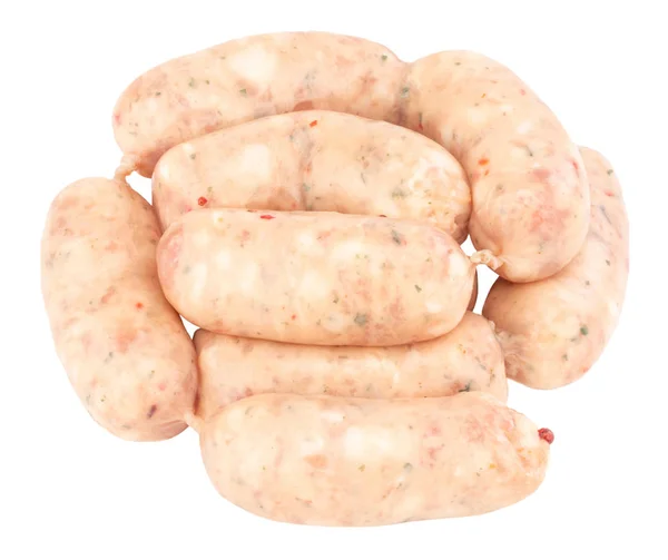 Raw pork sausages isolated on white background with clipping pat — Stock Photo, Image