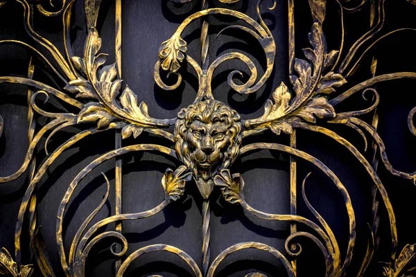 Detalhes, estrutura e ornamentos de portão de ferro forjado. Decorativo — Fotografia de Stock