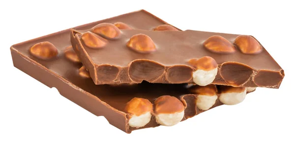 Chocolate com nozes isoladas no fundo branco — Fotografia de Stock