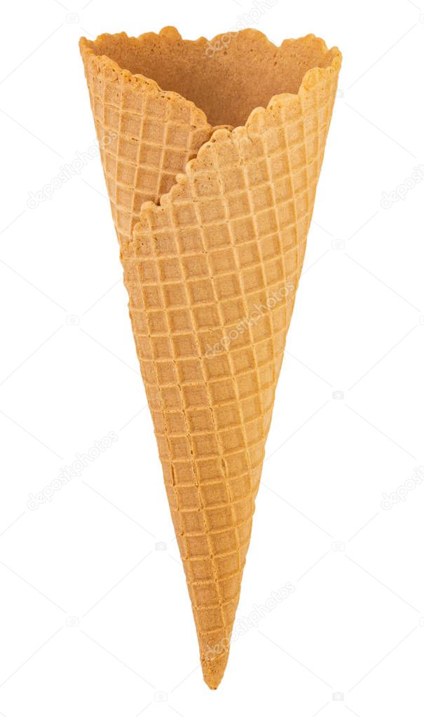 blank waffle ice cream cone isolated on white