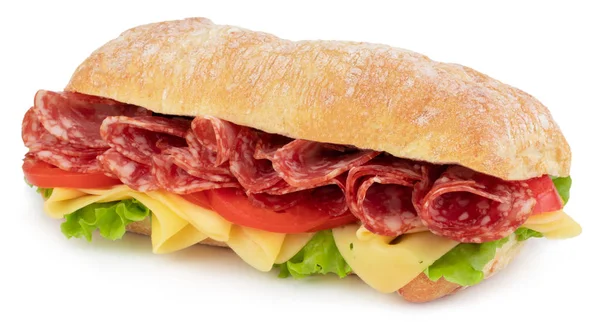 Ciabatatta sendvič se salátem, rajčata prosciutto a sýr i — Stock fotografie