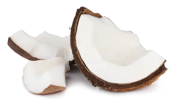 Pedaços de coco isolados no fundo branco com caminho de recorte — Fotografia de Stock