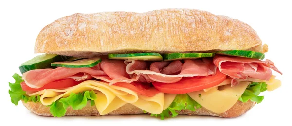 Ciabatta sandwich met sla, tomaten prosciutto en kaas i — Stockfoto