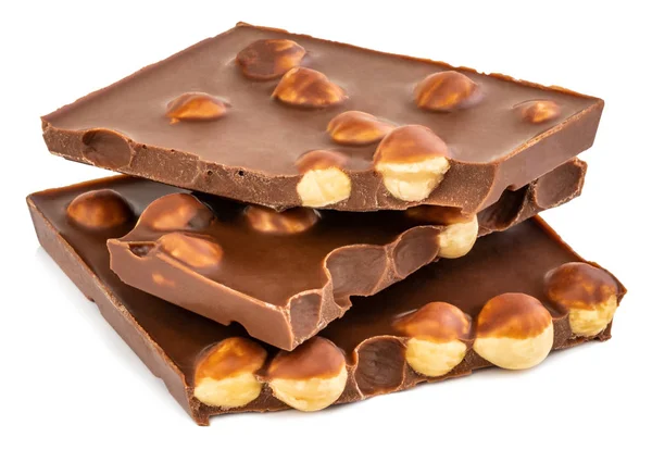 Chocolate com nozes isoladas no fundo branco — Fotografia de Stock