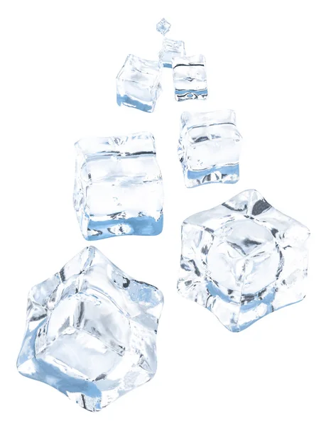 Падаючі Кубики Льоду Ізольовані Білому Тлі — стокове фото