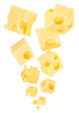 Peynir beyaz izole düşen küpleri