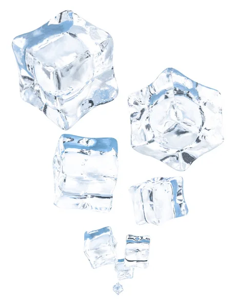 Opadające kostki lodu, izolowane białym tłem Zdjęcia Stockowe bez tantiem
