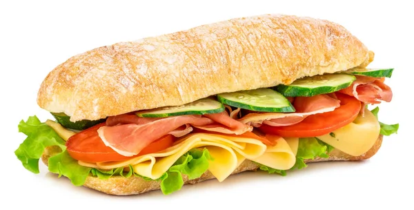Ciabatta sandwich met sla, tomaten prosciutto en kaas i — Stockfoto