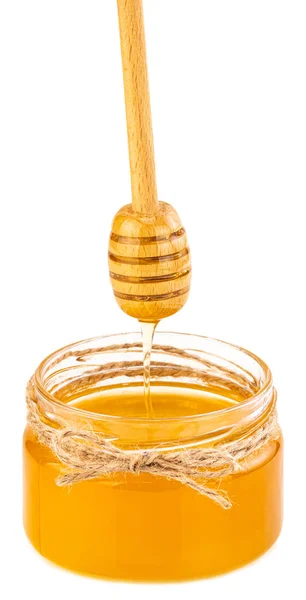 Olla de miel y cazo aislados sobre fondo blanco — Foto de Stock