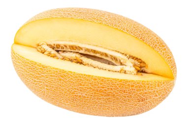 Olgun kavun, beyaz arka planda izole edilmiş. Kesme Yolu.