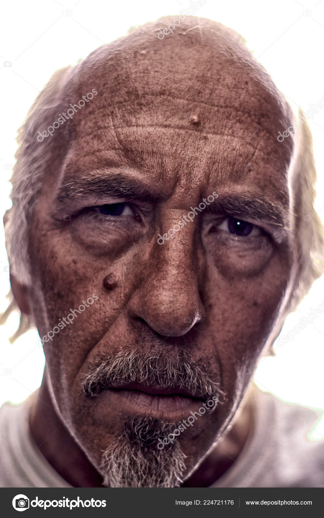 Highly Detailed Portrait Older White Man Gray Hair Goatee Back