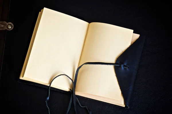 Mirando Hacia Abajo Libro Diario Encuadernado Cuero Abierto Las Páginas — Foto de Stock