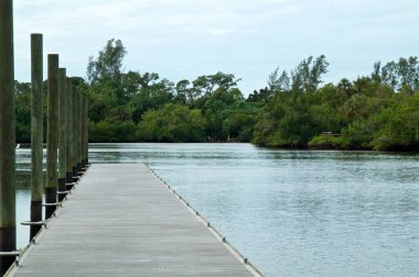 Bonita Bay Bonita Springs, Florida su üzerinde uzun zaman boş bir iskele uzanır.