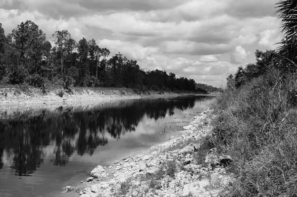 Black and white view of great cypress basin canal in naples flor — Stock Photo, Image
