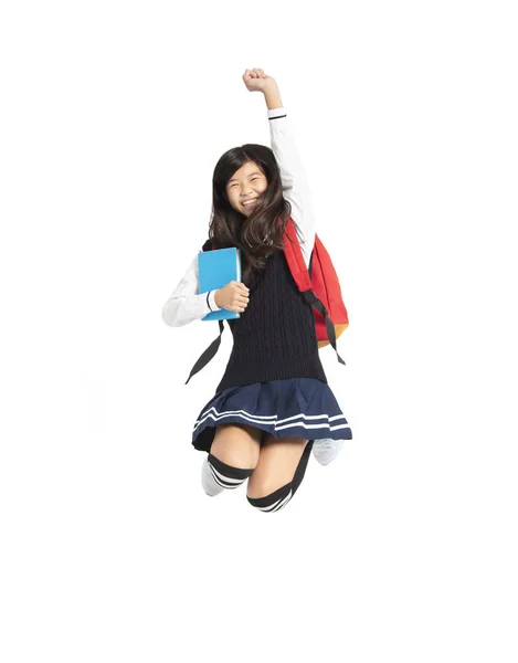 Dziewczyna Student Szczęśliwy Nastolatek Skoki — Zdjęcie stockowe