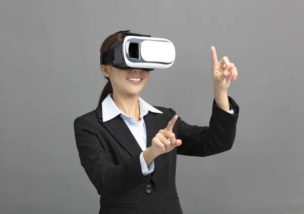 Young Business Woman Virtual Reality Goggles — Stock Photo, Image
