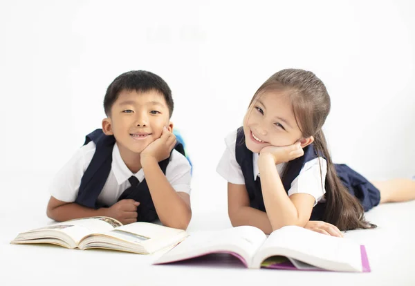 Gelukkig Weinig Jongen Meisje Student Samen Studeren — Stockfoto