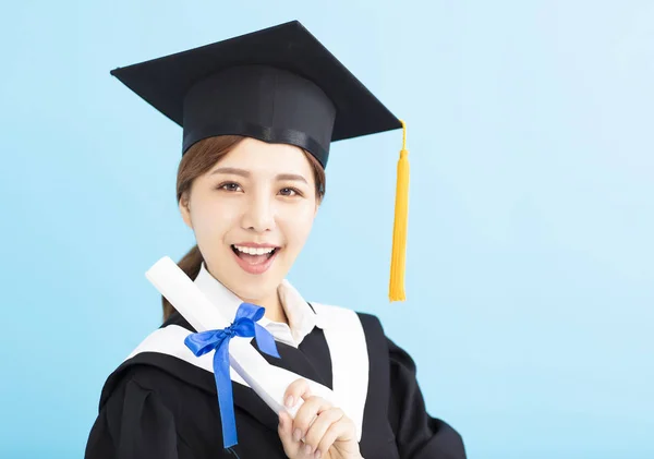 Estudante Pós Graduação Feliz Segurando Diploma Isolado — Fotografia de Stock