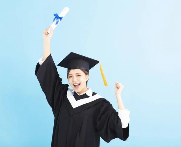 Gelukkig Afgestudeerde Student Met Diploma Geïsoleerd — Stockfoto