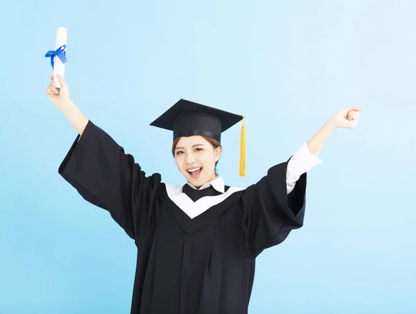 Gelukkig Afgestudeerde Student Met Diploma Geïsoleerd — Stockfoto