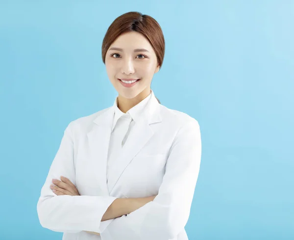 Sorrindo Asiático Mulher Farmacêutico Médico Isolar — Fotografia de Stock