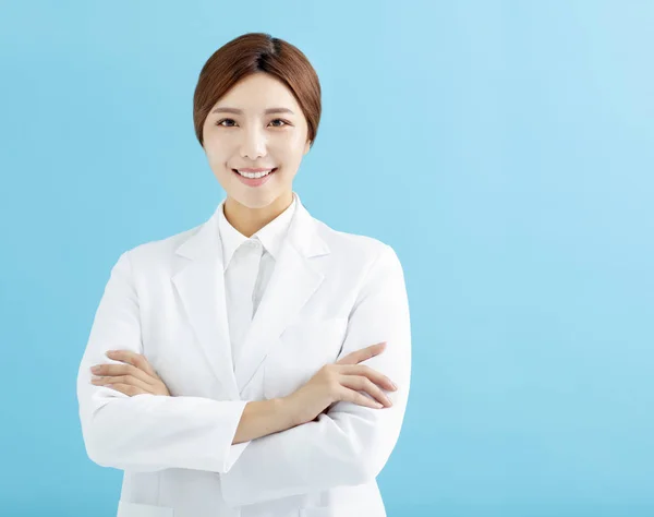 Uśmiechający Się Izolat Lekarz Farmaceuta Asian Kobieta — Zdjęcie stockowe