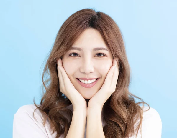 Closeup Smiling Young Asian Woman Face — Stock Photo, Image