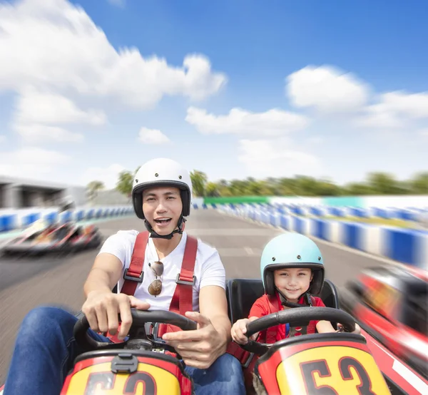 Father Daughter Driving Kart Track — Stock Photo, Image