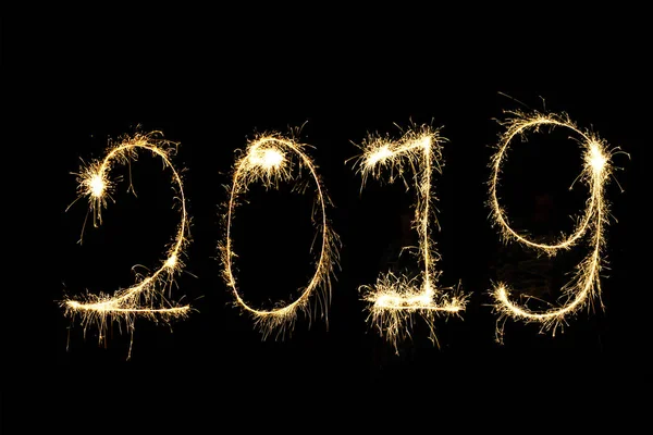 Happy New Year 2019 Sparkle Black Background — стоковое фото