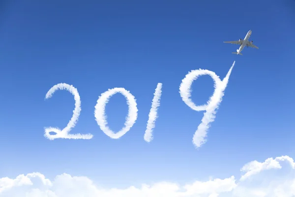Feliz Año Nuevo 2019 Concept Drawing Por Avión Cielo —  Fotos de Stock