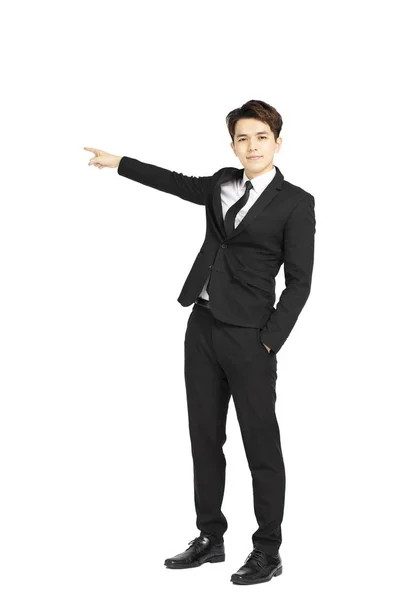Young Business Man Pointing Copy Space — Stock Photo, Image